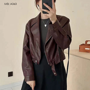 Áo khoác da croptop dài tay cổ vest - A363