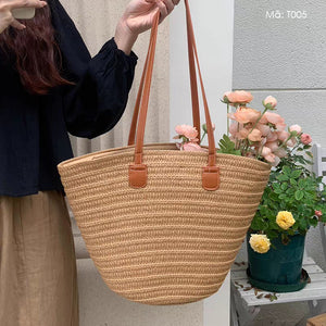 Túi cói đan tay retro quai đeo khóa kéo  - T005