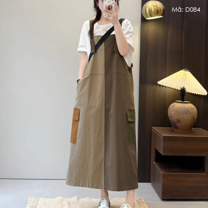 Đầm yếm hai mảng màu túi lớn - D084