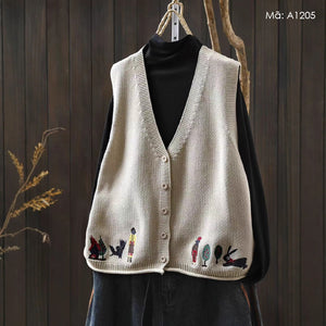 Áo khoác len gile thêu cổ V - A1205