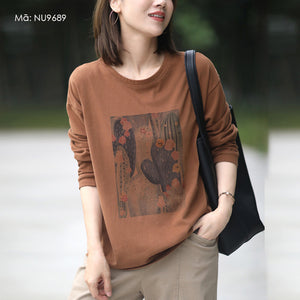 Áo T-shirt dài tay cổ tròn in cây Xương rồng - NU9689