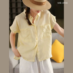 Áo sơ mi linen sát nách cổ đức hai túi vuông - A935