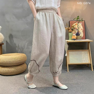 Quần baggy linen lửng ống côn - Q374
