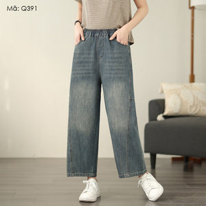 Quần baggy denim lửng lưng thun - Q391