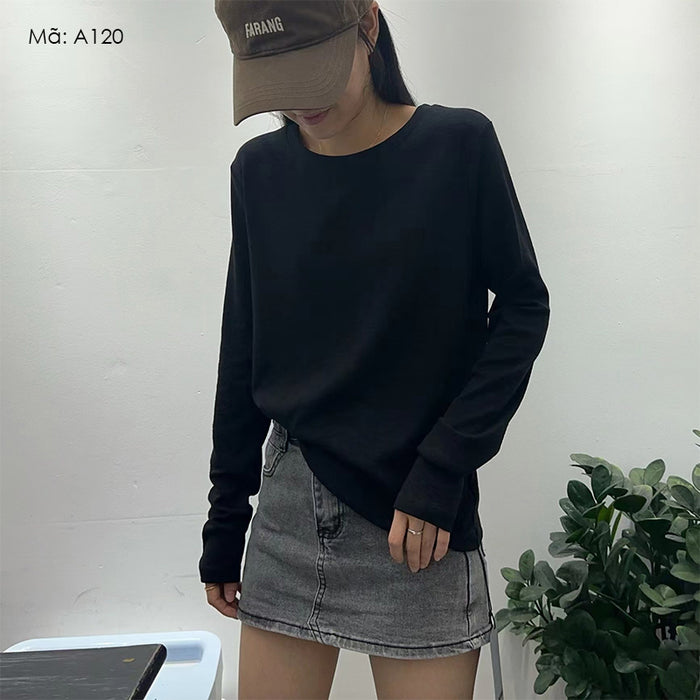 Áo T-shirt dài tay cổ tròn đơn sắc - A120