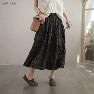 Chân váy linen in hoa nhí retro - V108