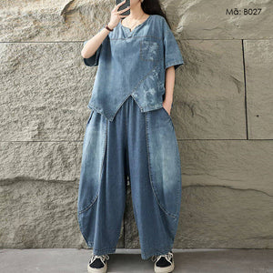 Bộ đồ denim gồm áo T-shirt và quần baggy - B027