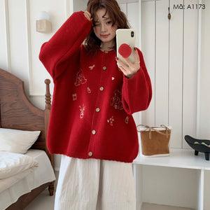 Áo khoác len cardigan thêu hoạt hình - A1173