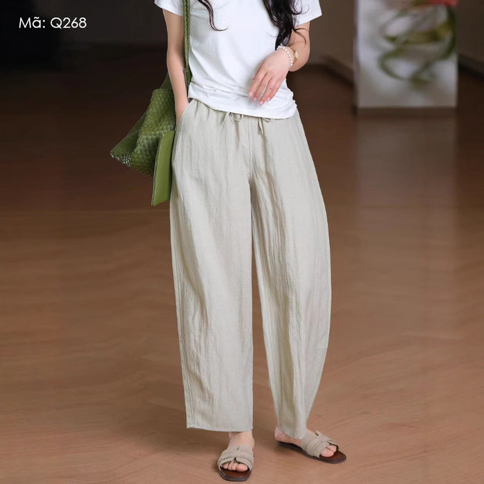 Quần baggy linen lưng thun dây rút ống đứng túi chéo - Q268