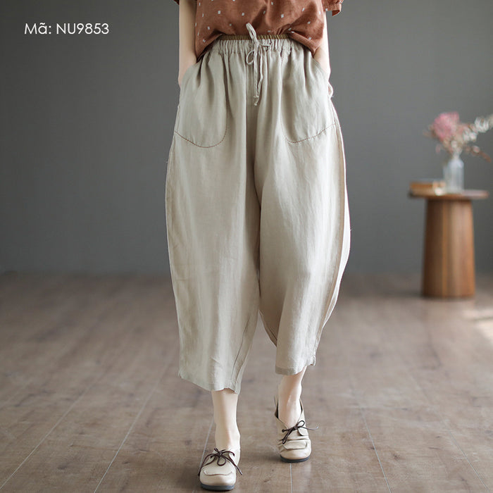 Quần baggy linen lưng thun túi bo tròn - NU9853