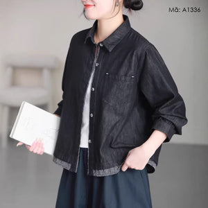 Áo sơ mi denim dài tay cổ đức - A1336
