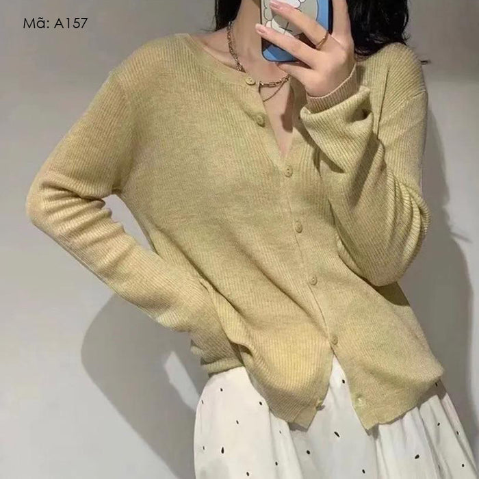 Áo khoác len tăm cardigan dài tay cổ tròn - A157