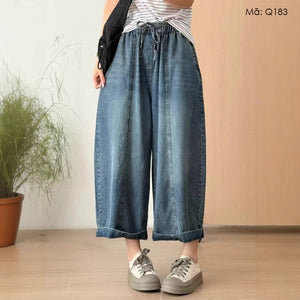 Quần baggy denim lưng thun dây rút một túi sau - Q183