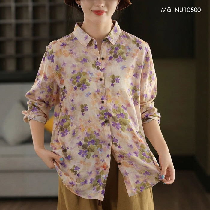 Áo sơ mi dài tay in hoa - A1037
