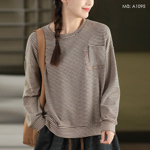 Áo T-shirt cổ tròn kẻ sọc - A1095