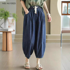 Quần baggy denim lửng lưng thun dây rút ống côn - NU10523