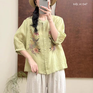 Áo sơ mi linen tay lửng in hoa - A1547