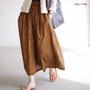 Chân váy linen in hoa lá - V140