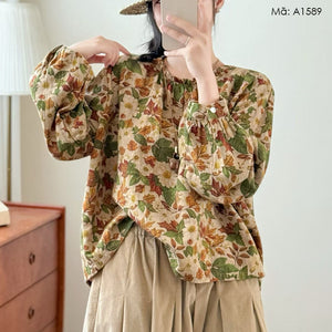 Áo T-shirt dài tay in hoa lá - A1589