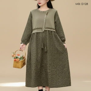 Đầm liền linen dài tay - D128