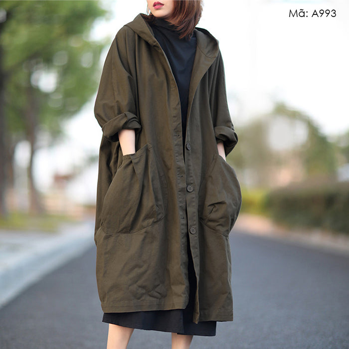 Áo khoác form dài có mũ - A993