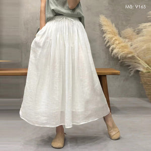 Chân váy linen lưng thun dây rút - V165