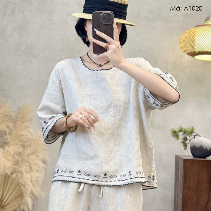 Áo T-shirt linen ngắn tay - A1020