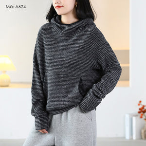 Áo hoodies len dài tay kiểu kẻ sọc - A624