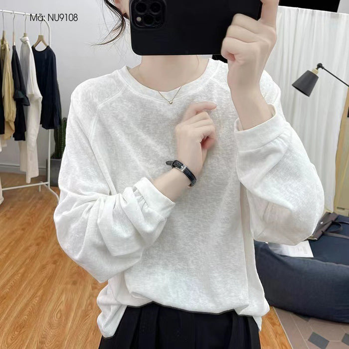 Áo T-shirt dài tay bo cổ tròn tròn đơn sắc - NU9108