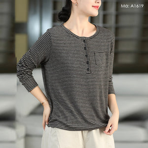 Áo T-shirt dài tay kẻ sọc cổ tròn - A1619