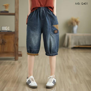 Quần sooc denim túi vuông phối caro - Q401
