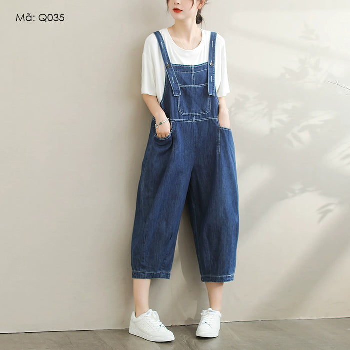 Quần baggy yếm denim túi vuông trước ngực - Q035