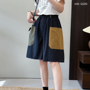Quần sooc lưng thun hai túi vuông lệch màu - Q220