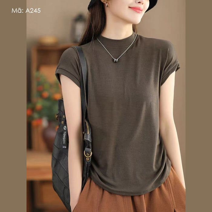 Áo T-shirt sát nách cổ đứng eo xếp ly - A245