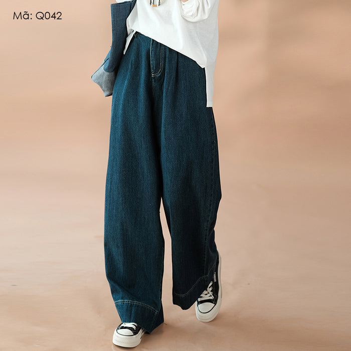 Quần baggy denim lưng thun khuy cài ống rộng - Q042