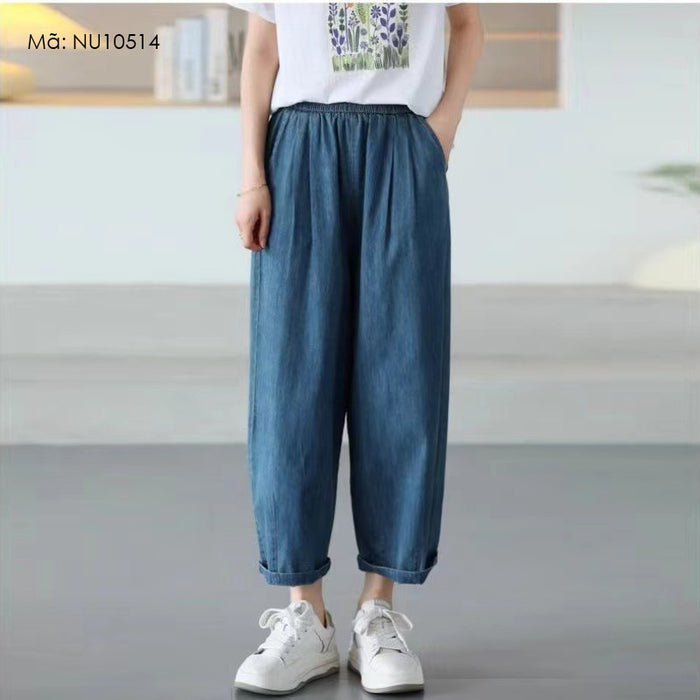 Quần baggy denim lưng thun xếp ly ống côn hai túi sau - NU10514