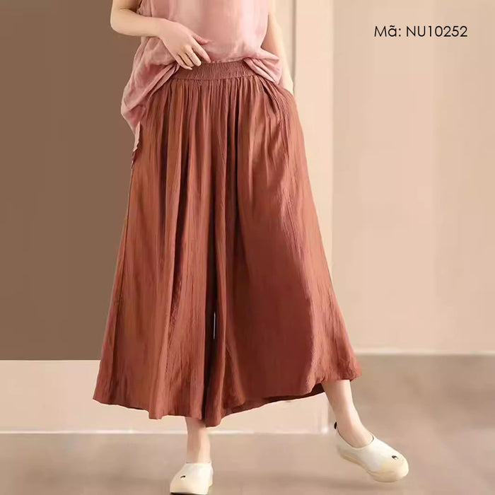 Quần baggy linen lưng thun ống rộng kiểu xếp ly - NU10252