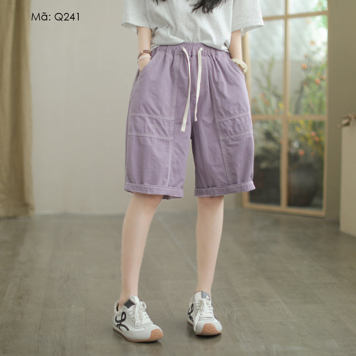 Quần sooc lưng thun dây rút may chỉ nổi - Q241