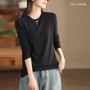 Áo T-shirt dệt kim dài tay cổ tròn lót nhung - NU9448