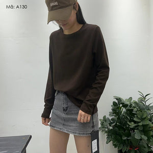 Áo T-shirt dài tay cổ tròn đơn sắc - A130