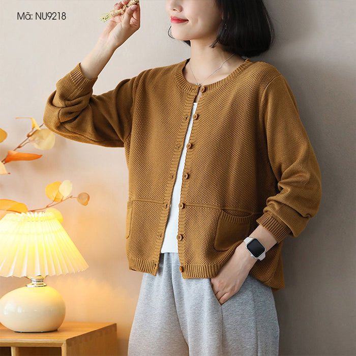 Áo khoác cardigan len đan dài tay cổ tròn hai túi vuông - NU9218