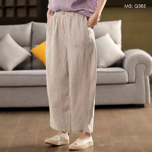 Quần baggy linen lưng thun khuy cài - Q385