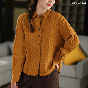 Áo sơ mi linen dài tay in hoa - A1044