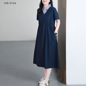 Đầm liền ngắn tay cổ V phối caro - D166
