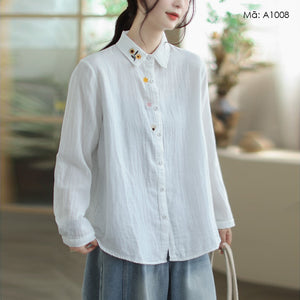 Áo sơ mi dài tay cổ đức thêu hoa - A1008
