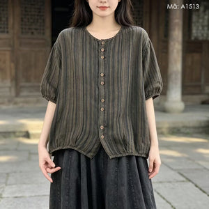 Áo sơ mi linen tay lửng cổ tròn - A1513