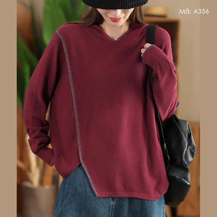 Áo hoodies len đan dài tay kiểu vạt lệch - A356