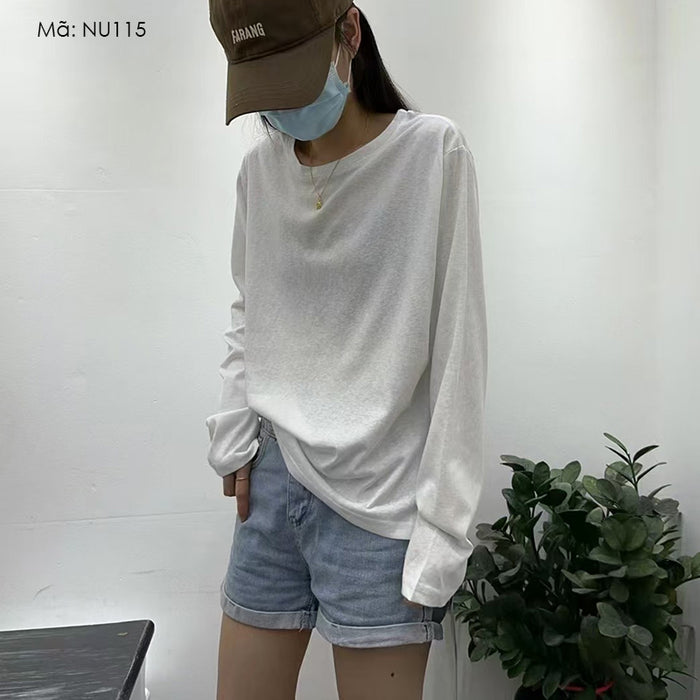 Áo T-shirt dài tay cổ tròn đơn sắc - A115