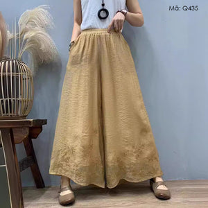 Quần baggy linen ống rộng thêu retro - Q435