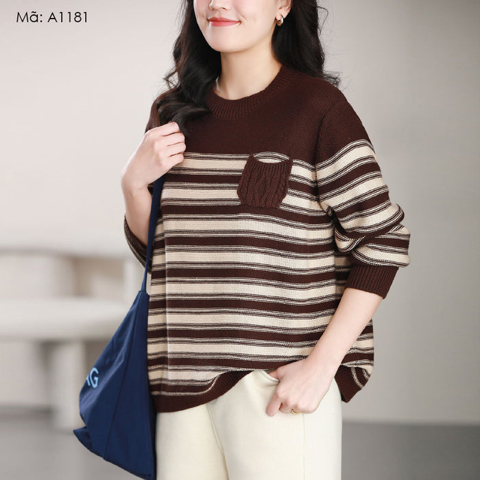 Áo len kẻ sọc cổ tròn - A1181